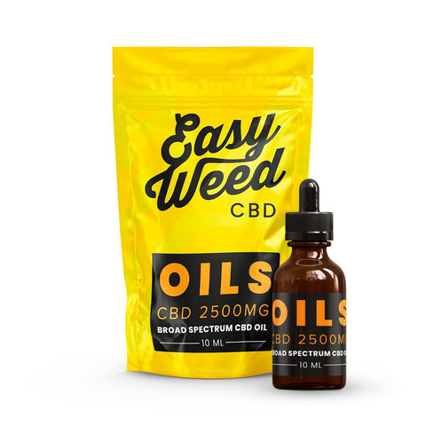 Easy Weed Broad Spectrum 25% CBD Oil, 2500mg, THC-free, includes dropper, versatile use, aids calmness and mental well-being.