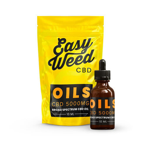 Easy Weed Broad Spectrum 50% CBD Oil, 5000mg, THC-free, natural, aids mental well-being, includes dropper, versatile applications.