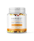 Harvest CBD Sunshine Capsules, 750mg CBD, with carrot and tomato extracts, gluten-free, organic, for skin well-being.
