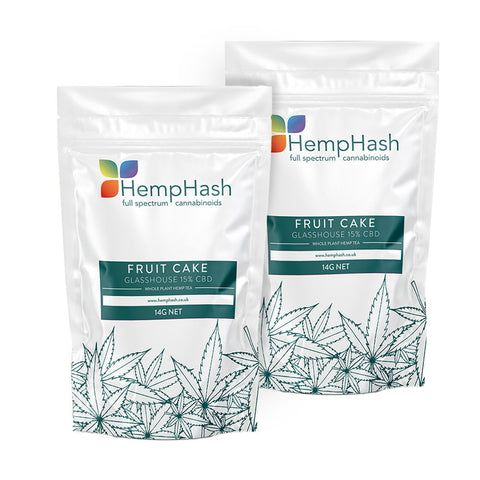 Fruit Cake CBD Flower Hemp Tea, 15% CBD, fruity and earthy aromas, hydroponically cultivated.
