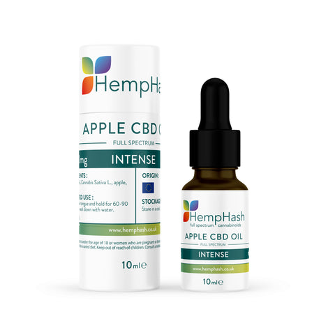 HempHash Apple 3000mg CBD Oil, CO2 extracted, organic hemp seed & coconut MCT oil, <1mg THC, high cannabis compounds.