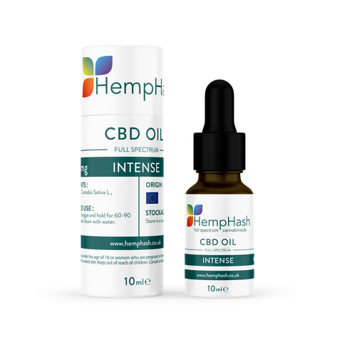 Hemphash 3000mg CBD Oil, CO2 extracted, hemp seed & coconut MCT oil, <1mg THC, high in natural cannabis compounds.