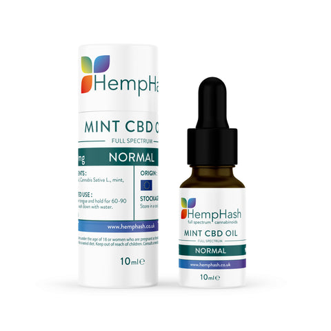 Hemphash Mint 1000mg CBD Oil, CO2 extracted, organic carriers, <1mg THC, high in natural compounds.