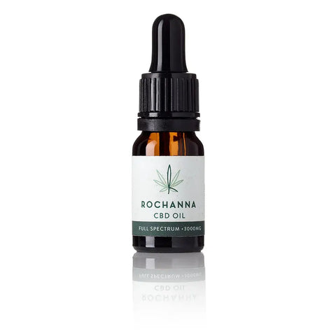 Rochanna 3000mg CBD Oil, CO2 extracted, organic hemp oil, vegan, <1mg THC, free from heavy metals.