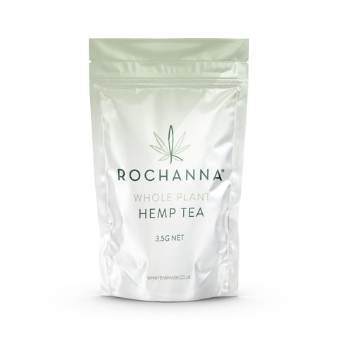 Rochanna's Drizzle CBD Hemp Tea: Indica, organic, 26% CBD, <0.2% THC, earthy-citrus aroma, for infusion.