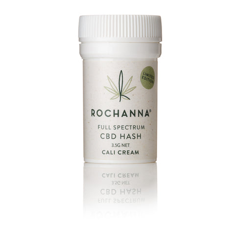 Rochanna's Cali Cream CBD Hash, CO2 cold extracted, butter-like texture, natural aroma, <0.2% THC, for educational use.
