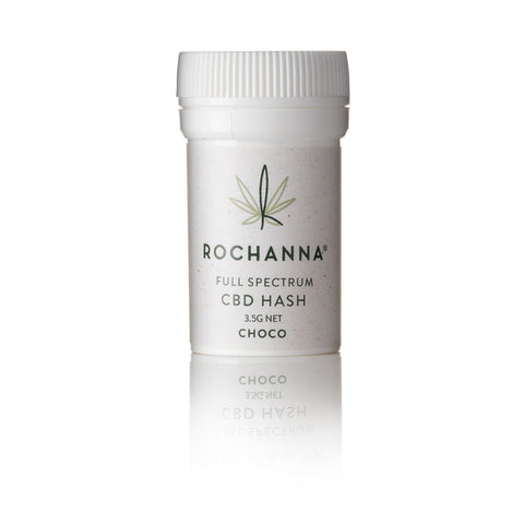 Rochanna's Choco CBD Hash: Indica, fudge-color, 90's aroma, 26% CBD, full spectrum, <1mg THC, for souvenir/education.