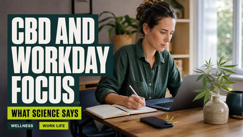 A focused professional works at a sunlit home desk with a laptop, notebook, face-down phone, and a small hemp botanical nearby.