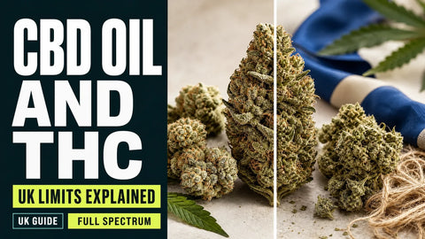 A detailed hemp flower sits in a split botanical still life representing the difference between full-spectrum and broad-spectrum CBD oil in the UK.