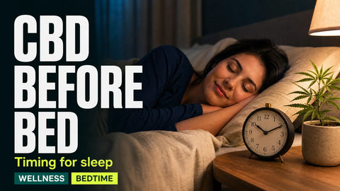 An adult rests in a softly lit bedroom beside a late-evening clock and a small potted hemp plant.