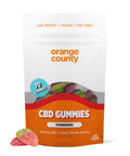 Orange County CBD Gummy Strawberries, 1600mg full-spectrum CBD per tub, 23mg per gummy, THC-free, vegan, 70 gummies.