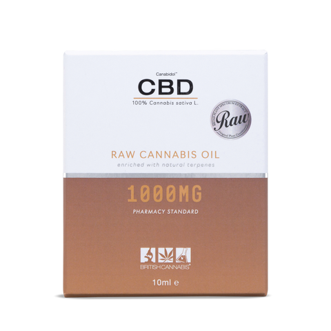 Bottle of Canabidol™ RAW 1000mg CBD Oil – British Cannabis™ broad plant-spectrum, 0% THC.