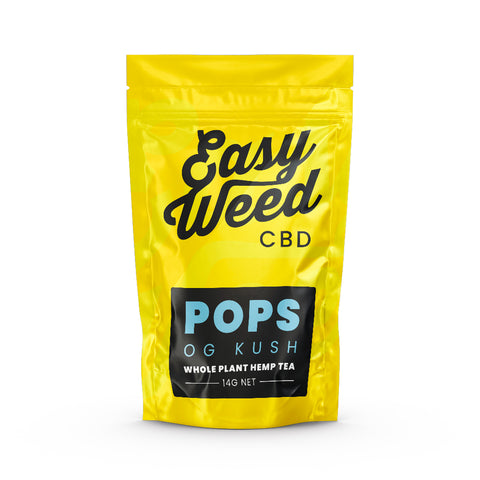 OG Kush CBD small buds, 14% CBD, <0.2% THC, herbal/citrus aroma, organic, non-psychoactive, for tea, by Easy Weed.