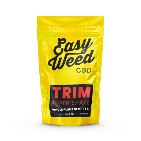 Trim Super Shake CBD, 13% CBD, Sativa, organic, earthy, citrus, and sweet aromas.