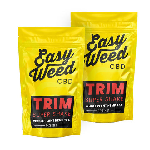 Trim Super Shake CBD, 13% CBD, Sativa, organic, earthy, citrus, and sweet aromas.