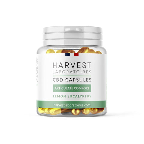 Harvest Laboratoires CBD Capsules, 1500mg, 50mg per capsule, lemon eucalyptus, organic, THC-free, for wellness.