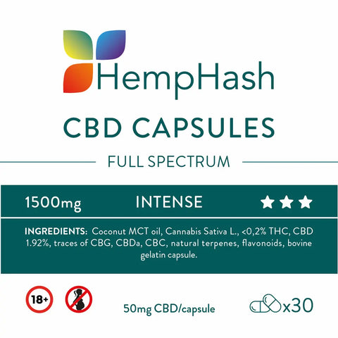 1500mg | HempHash CBD Capsules | Intense