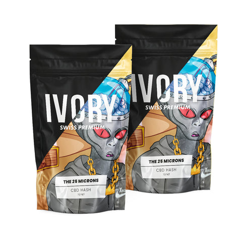 Discover the best CBD hash with IVORY! The CBD hash "25 microns" is made using an exclusive sifting process that respects the ancestral tradition of obtaining an ultra-pure and concentrated product in cannabinoids. With a 26% CBD concentration and its malleable texture, this hash is one to look out for. "25 microns" is often considered to be one of the best types of CBD hashes available on the market due to its CBD levels.Try it now and discover why IVORY is a favourite amongst CBD lovers!