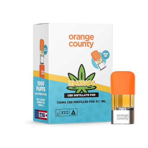 Lemonade OG CBD vape pod with 750mg broad-spectrum CBD and citrus flavour, by Orange County CBD.