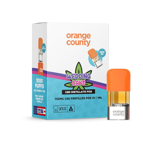 Wedding Cake OG 1ml CBD pod — creamy dessert aroma, broad‑spectrum, THC‑free, VG/PG-free.