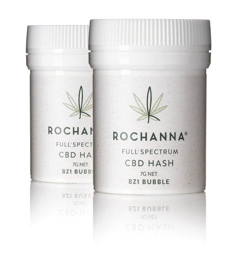 Rochanna's BZ1 Bubble CBD Hash, golden brown, 31.432% CBD, <0.2% THC, lab-tested, for novelty use.